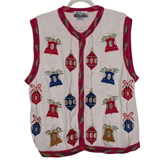 Vintage All Points Christmas Ornament Sweater Vest Womens Size Large Embroidered - Picture 1 of 10